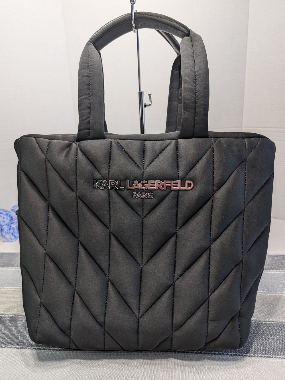 Karl Lagerfeld Paris Quilted Puffy Black Logo Tote